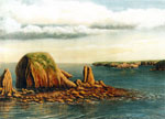 Obra de JOMAR, en el cuadro se muestra un paisaje de la Playa de Represas